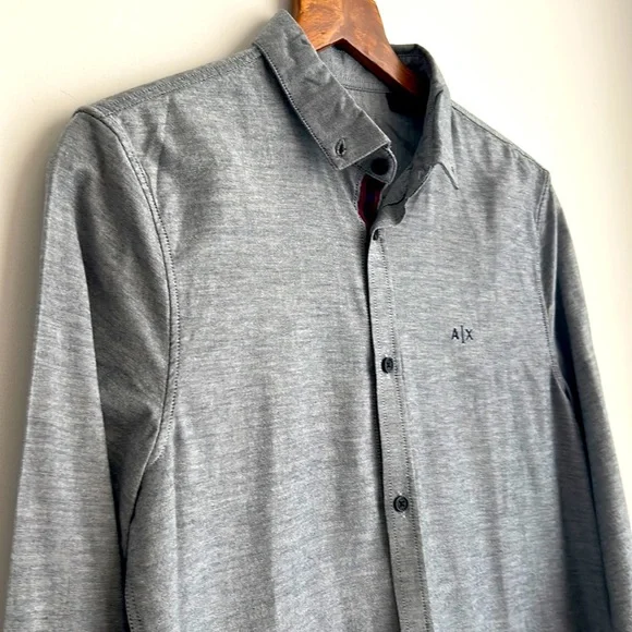 Men’s Armani Exchange Gray Slim Fit Cotton Long Sleeved Button Up Shirt - Picture 4 of 12